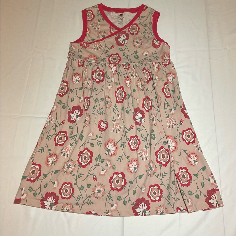 Tea Girls’ Size 12 Pink Floral Sleeveless Cotton Dress